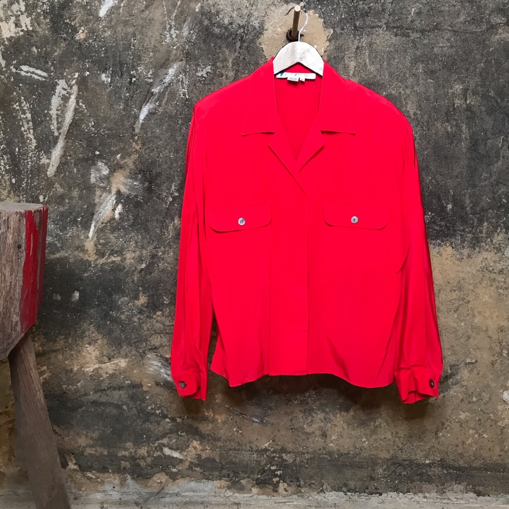 Vintage Chaus red silk pajama style blouse